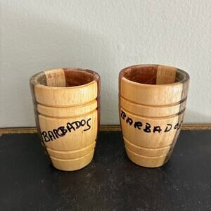 Wooden Barrel Shot Glasses Barbados Souvenir Vintage Handcrafted Wood Cups
